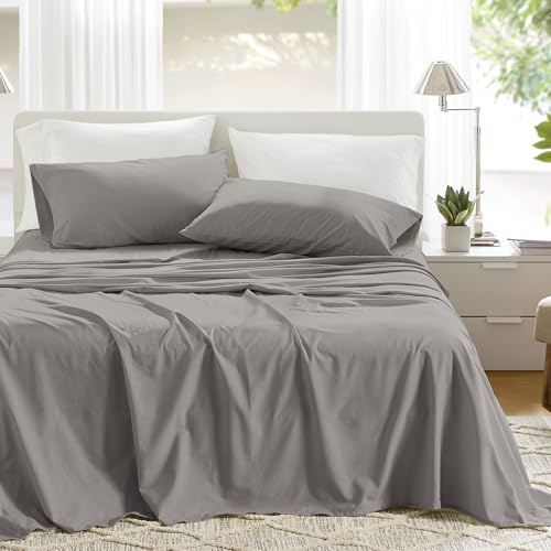 Comfort Spaces 100% Cotton Sheets Twin, Breathable, Soft Cotton Sheets, Naturally Cool Cotton Bed Sheets with 12 Elastic Pocket Fits up to 14 Mattress, All Season Sheet Set, Dark Gray 3 Piece