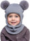 DRESHOW Kinder Wintermütze Warme Schal Schlupfmütze Strickmütze Kapuze Weiche Schalmütze mit Doppelt Bommel Pom Pom Beanie Mütze für Kleinkinder Jungen Mädchen 1-6 Jahre