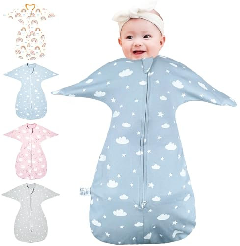 HINATAA Emmaillotage Bébé en Coton, Sac de Couchage Enfant Favorise Un Développement des Hanches, Couverture Bébé Fermeture Eclair à Double Sens, Gigoteuse Naissance Garçons Filles (Bleu, 3-6 Mois)