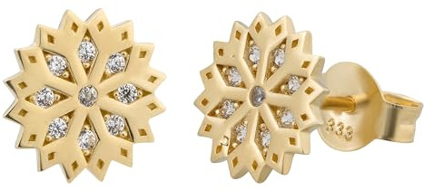 Ardeo Aurum Damen Ohrstecker-Ohrringe aus 333 Gold mit Zirkonia Steinchen 7 mm Sterne Sonne Gelbgold