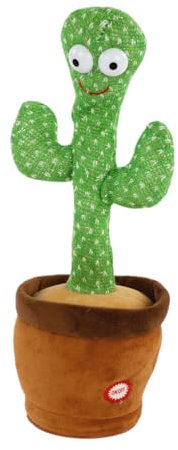 Idena 40366-Cactus parlanchín con luz, Aprox, Peluche Repite Todo con Voz Graciosa y se Mueve, Funciona con Pilas, Color Yellow-Brown, 33 cm Berlin 40366