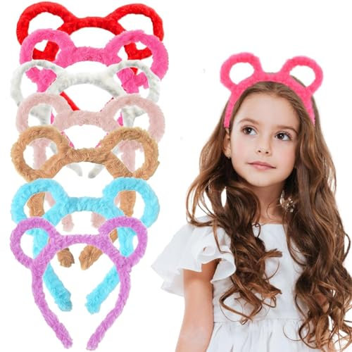 FENQURO Lot de 7 bandeaux à oreilles d'ours en peluche avec oreilles d'ours en peluche, pour bal masqué, fête, déguisement quotidien, photographie, cosplay