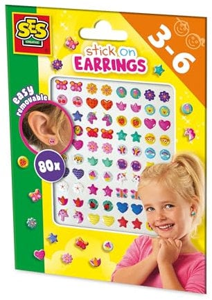 SES Creative 14049 Sticker-Ohrringe - 80 fröhliche Sticker-Ohrringe mit lustigen Motiven - Ohrringe für Kinder, Mädchen - Für Kinder Ab 3 Jahren