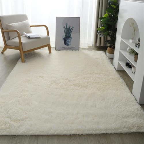 Highdi Einfarbig Langflor Weich Teppich Wohnzimmer,Klassisch Soft Shaggy Teppich,Flauschiger Teppich,Waschbarer Teppich Schlafzimmer,Kunstfell Fell Imitat Teppich Kinderzimmer (Beige,100x160cm)