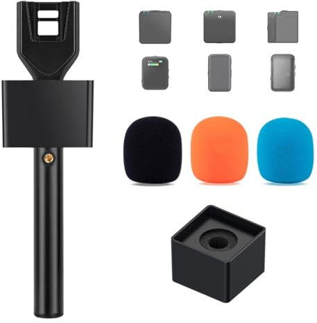 CaTeFo for DJI Mic Handle DJI Mic Mini Rode Wireless Go Microphone Stand Handheld Interview Go Grip with 1/4 Thread 3 Color Foam and Microphone Flag Adapter for Vlog Podcast Reports, StarRig PRO-HC