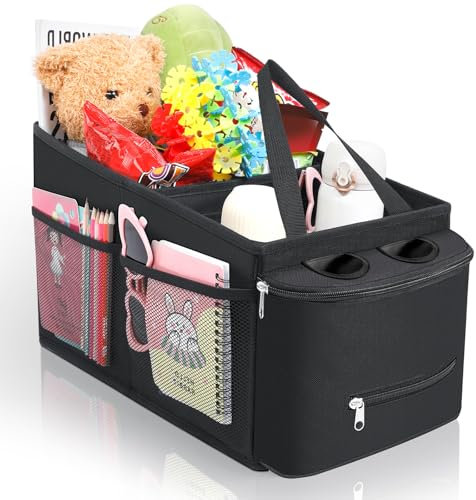 Romon Organizador Asiento Coche, Organizadores de Asiento de Automóvil para Asiento Delantero o Trasero, Organizadors Coche Niños con Portavasos, Compartimentos de Almacenamiento para Juguetes Libros