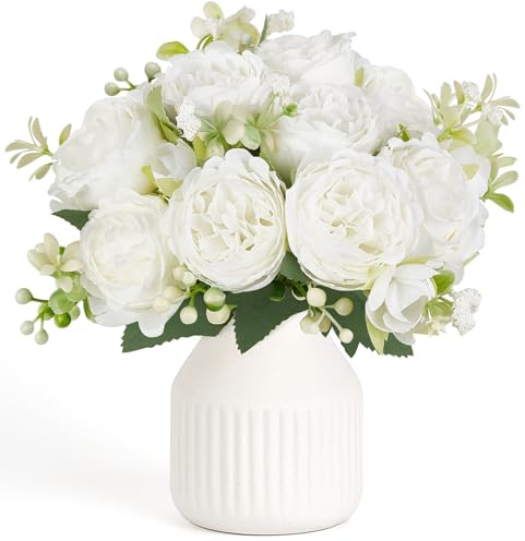 Mkono Künstliche Blumen in Vase, 22,9 cm, künstliche Blumen, Tischdekoration, Seidenblumen, Arrangements für Zuhause, Schreibtisch, Regal, Esszimmer, Küche, Hochzeitsdekoration