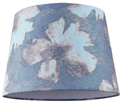 Classic Duck Egg and Blue Floral Jacquard Textured Drum Lamp Shade with Light Blue Cotton Inner Lining | 25cm x 18cm by Happy Homewares