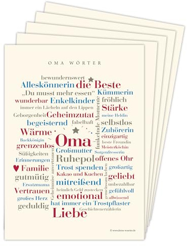 Deine Wörter Postkartenset - 5 Postkarten mit Oma Wörtern, einzigartiges Souvenir und kreative Geschenkidee - DIN A6