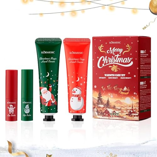 AMSNINK 6 Weihnachts Pflegeset Set, Weihnachten Handcreme mini, Lippenbalsam und Fusscreme, intensive Feuchtigkeitspflege für trockene Haut, kleine weihnachtsgeschenke, adventskalender 2025 frauen