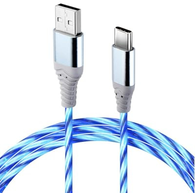 2M USB C Charger Cable, Light Up Glowing Type C Cable Fast Charging Cord 60W USB A to USB C Lead Support Data Transmission for iPhone iPad Samsung Galaxy S24 S23 Note 10 Huawei P9 Pixel 7 Switch Blue