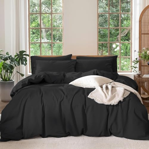 Boqingzhu Bettwäsche 135x200 cm Baumwolle 2tlg. - Schwarz | 100% Baumwolle Bettwäsche-Sets mit Reißverschluss, OEKO-TEX Zert, Sicher, Weich, Atmungsaktiv, Hautfreundlicher Komfort