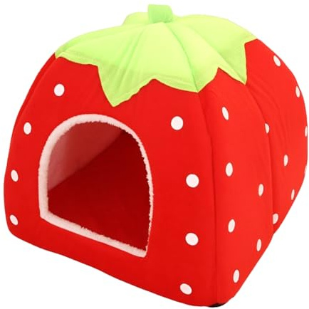 Bosiyrggrl Cute Strawberry Pet Dog and Cat House Foldable Warm and Soft Winter Dog Bed Puppy Dog House Kennel Nest Pet Supplies C