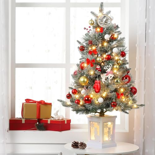 90 cm Künstlicher Weihnachtsbaum Mit 78 Warmweißen LED-Lichtern – 3Ft Künstlicher Weihnachtsbaum Mit 8 Beleuchtungsmodi, Dicht Verzweigter Weihnachtsbaum, Künstlicher Tannenbaum Mit Lichtern