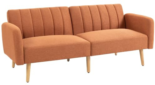 HOMCOM Canapé Convertible 2 Places Dossier Inclinable 3 Positions Marron | Design Scandinave, Pieds Bois, Tissu Aspect Lin