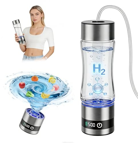 Wasserstoff Wasserflasche mit Digitalanzeige, 460ml Tragbare Glas Wasserstoff Flasche mit 5200 PPB & SPE-Technologie, Wasserstoffreiches Wasser in 5 Minuten, für Reisen, Sport (5200 PPB - 460ml)
