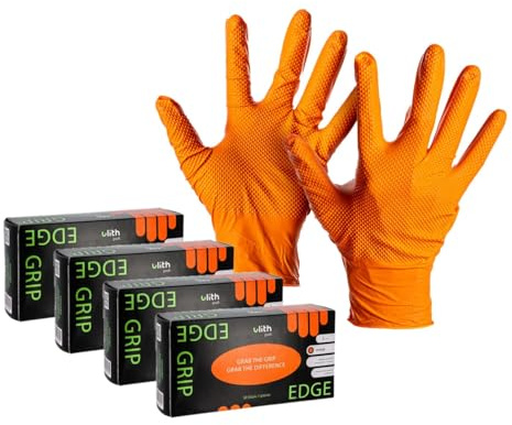 ARLI Edge Grip Nitril Einweghandschuhe Größe XL orange 8,5 g Diamantstruktur puderfrei Arbeitshandschuhe Werkstatt Industrie Montage Automotive Handschuhe (200 Stück)