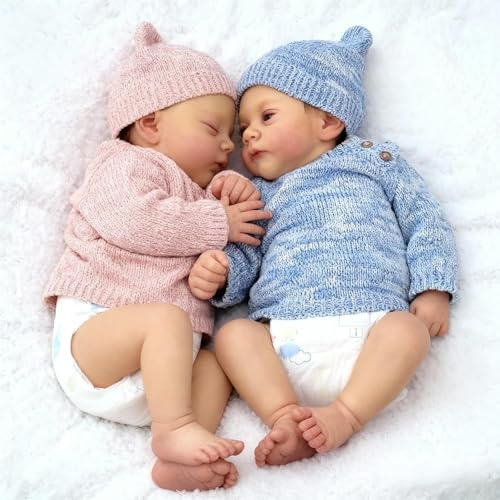 RXDOLL Twin Reborn Babypuppen Junge und Mädchen, 45,7 cm, realistische Zwillinge, Babypuppe, Mädchen, weicher Stoffkörper, lebensechte Reborn-Puppen, die aus echtem Silikon aussehen