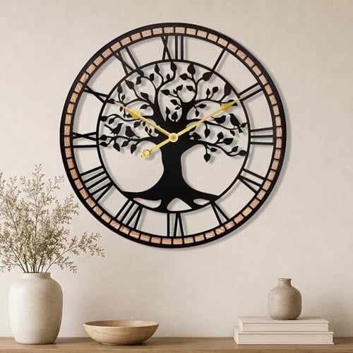 Blissio Wanduhr Groß,51/60/80CM Wanduhr Holz,Baum des Lebens und Holzrahmendesign,Stumm - Kein Tickendes Geräusch,für Esszimmer,Schlafzimmer,Küche,Büro,Wanduhr Wohnzimmer
