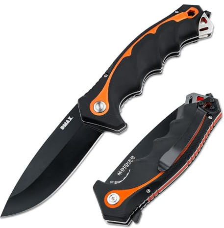 DMAX® Chainsaw Attendant - stabiles Einhand Taschenmesser für Forst- & Waldarbeiter - großes 1 Hand Profi Klappmesser mit Flipper & Kugellager - Linerlock Förster Messer mit Glasbrecher & Clip