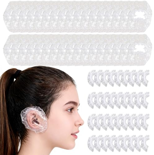 300 Piezas Protector de Oído y Oreja Desechable Transparente Impermeable con Banda Elástica, para Ducha, Baño, Tinte de Cabello, Spa, Peluquería