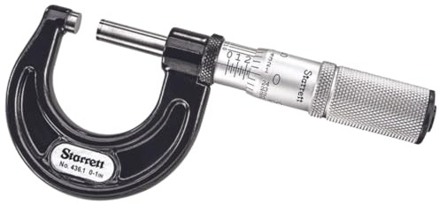 Starrett Outside Micrometer with One-Piece Spindle, Satin Chrome Finish and Tapered Frame - Quick and Easy Adjustment, 0-1 Range, .0001 Graduation - T436.1XFL-1