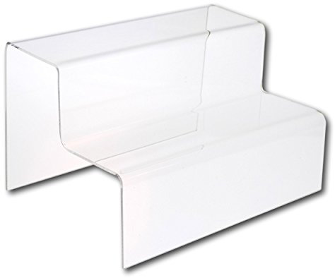 EPOSGEAR Two Step Tier Clear or Coloured Acrylic Plastic Retail Riser Counter Display Stands - Perfect for Shops, Stalls, Ornaments, Models etc (Clear, Small)