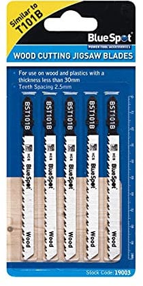 Blue Spot Tools 19003 5 Piece HCS Clean Cut Jigsaw Blades For Wood (10 TPI)