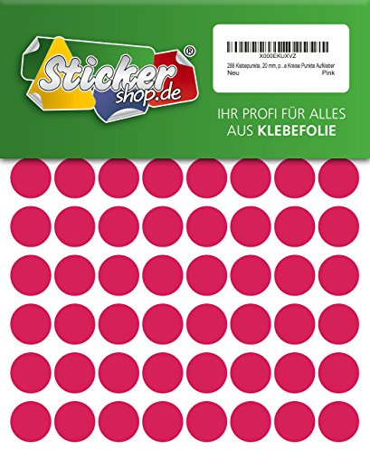 288 Klebepunkte, 20 mm, pink, aus PVC Folie, wetterfest, Markierungspunkte Kreise Punkte Aufkleber