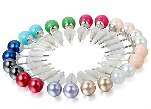 JewelryWe Schmuck 12 Paare Damen-Ohrringe, 6mm Edelstahl Imitation Perlen Gestüt Ohrstecker in 12 verschiedenen Farben