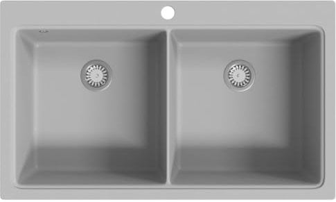 vidaXL Fregadero encastrable de granito gris 2 cubetas lavabos baño bricolaje
