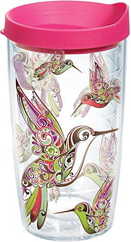 Tervis Vaso de colibríes con Tapa Fucsia de 16 onzas, Plástico, Transparente
