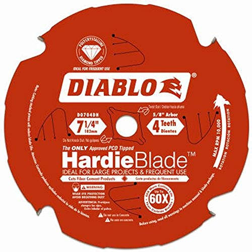 Diablo HardieBlade Saw Blade for Fiber Cement - 7-1/4 x 4-Teeth, PCD Tipped - D0704DH