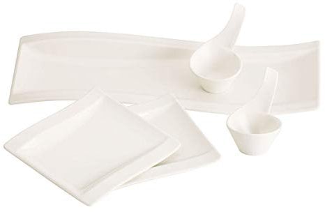 Villeroy & Boch NewWave Juego de Platos para Aperitivos de Porcelana Fina, Blanco, Juego de antipastos,5 Piezas