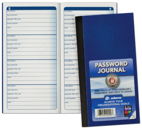 Adams Password Journal, 1 Count, 6.25 x 3.25 Inches, Blue, Alphabetically Organized with 4 Entries Per Page, 48 Pages, Pocket-Sized Login Companion (APJ99)