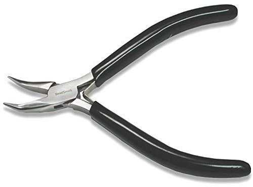The Beadsmith Bent Chain Nose Pliers – Extra Fine Tips – 4.5 inches (114mm) – PVC Grip Handle with Double Leaf Springs – Jewelry Making Tool for Creating Bracelets, Earrings and Necklaces