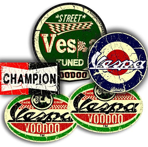 Vespa Mod-Aufkleber, 4 Stück, plus gratis Champions-Aufkleber