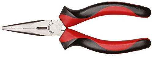 GEDORE red Flachrundzange gerade 160 mm/Gerade Greifflächen, längsgezahnt/Induktiv gehärtete Schneiden/2-Komponentengriff, handschonende Kraftübertragung