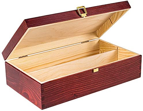Creative DECO Rojo Caja Madera Vino Barnizada | 2 Botellas | 35 x 20 x 10 cm | Tapa y Bisagra | Divisores Extraíbles | Perfecta para Regalo Decorar Decoupage Almacenamiento Decoración Manualidades