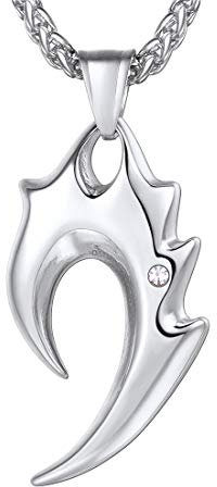 U7 Herren Halskette Edelstahl Flamme Wolfszahn Fangzahn Anhänger Amulett Männer Jungen Collier 50+5cm Weizenkette Geschenk für Weihnachten, Silber