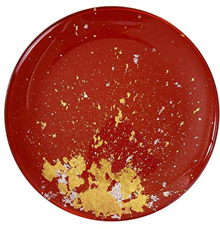 Syosaku Piatto piano piano piano in vetro Urushi giapponese Φ25,5 cm con foglia d'oro, lavabile in lavastoviglie