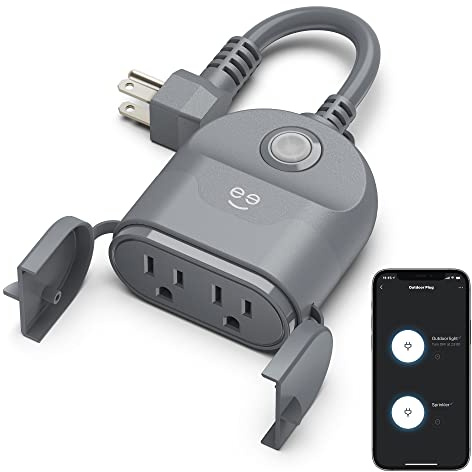 Geeni Outdoor Duo Wi-Fi Smart Plug, Weatherproof Dual Socket, Wireless Remote Control, Works with Alexa & Google Home, 2 Outlets
