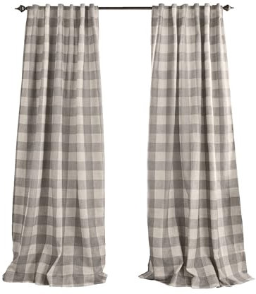Elrene Home Fashions Farmhouse Living Grainger Buffalo-Check Verdunkelungsvorhang für Wohnzimmer und Schlafzimmer, Vorhang mit Stangentaschen, 132,1 x 241,3 cm, Grau, 1 Vorhang
