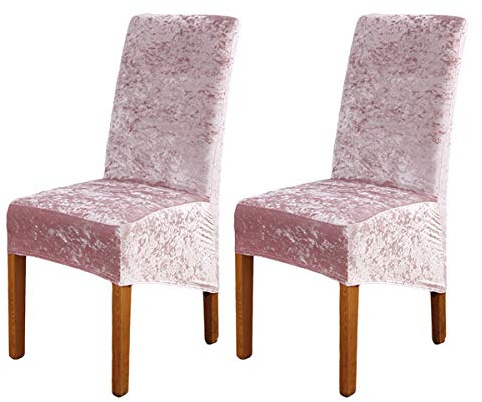 ele ELEOPTION Crushed Velvet Stretchable Elastic Chair Covers for Dining Room Wedding Banquet Party Decoration, XL High Back Chair Protector Slipcover (Pink, Pack of 2)
