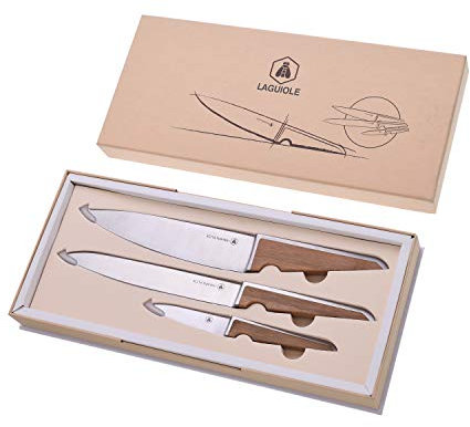 LAGUIOLE - Laguiole Coffret de 3 Couteaux - Couteau du Chef, à Emincer, d'Office, Acier Inoxydable et Bois de Bambou, Marron