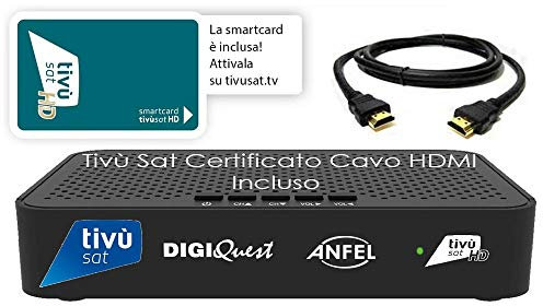 Ricevitore satellitare DVB-S2 Tivusat con scheda HD Tivusat inclusa CERTIFICATO DAZN Su Tivùsat MAIN 10 HEVC H265 SCR e DCSS cavo HDMI INCLUSO