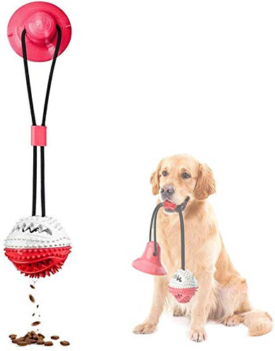 Vandove Hundespielzeug mit Saugnapf Hund Ball, Kauspielzeug Spielzeug Molar Kauspielzeug Pet Molar Chew Spielzeug Reinigung Zähne Kugel, für Kleine Mittlere Große Hunde (# 2 rot)