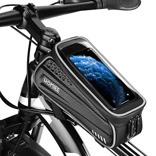 HOMIEE Fahrrad Rahmentasche Lenkertasche Wasserdicht Handytasche für Smartphone bis zu 6.8 Zoll, Fahrrad Handyhalterung mit TPU Sensitivem Touchscreen für Montainbikes, Rennrad, Ebikes