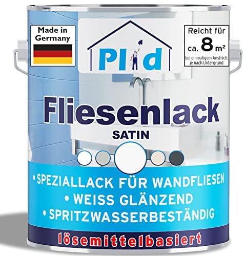 Plid® Fliesenfarbe Badezimmer & Küche [FEUCHTIGKEITSBESTÄNDIG]- Fliesenlack Weiß satin 0.75l fürs Bad - Fliesen neu streichen & lackieren im Innenbereich - 3in1 Fliesen Farbe Lack - Made in Germany