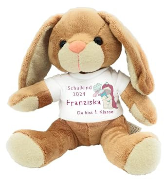 Kilala Hase Kuscheltier, Personalisierbar mit Wunschnamen, rosa Einhorn, Schultüte Füllung, Geschenk zur Einschulung, 19 cm, Microplüsch